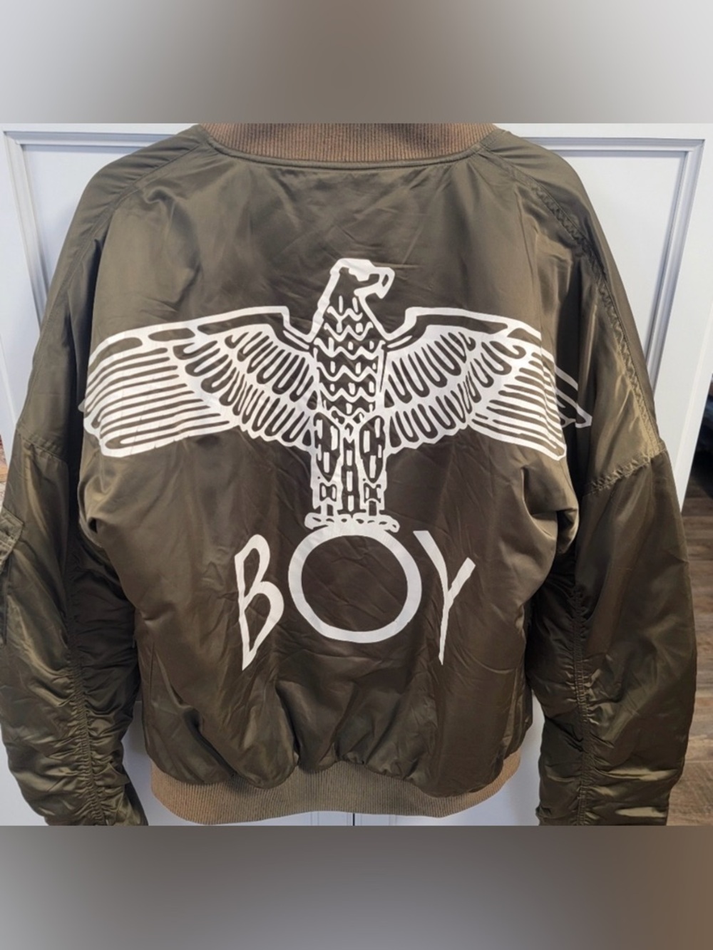 Boy London Jacket Bomber Flight Mens XL Full Zip Graphic Logo Dark Olive - Picture 4 of 7